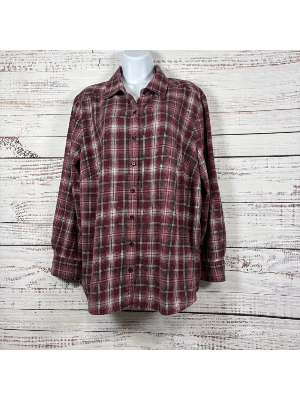 Lands End Blake Shelton Pink Plaid Flannel Button Long Sleeve Shirt